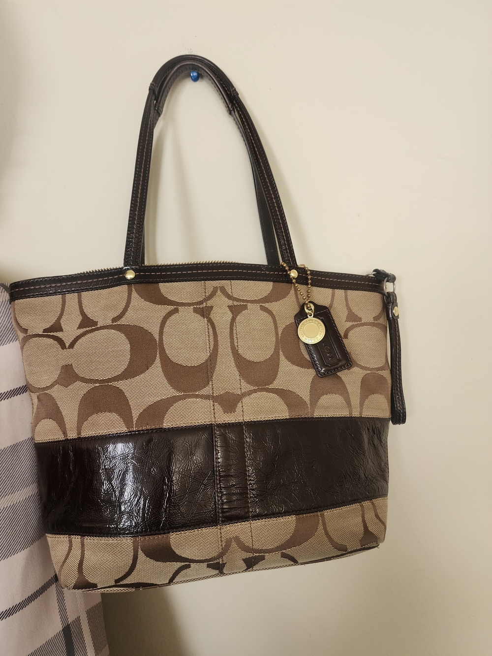 Coach Signature Canvas and Dark Brown Leather Tote